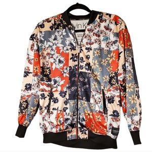 NWOT Calvin Klein Performance Women's Floral Full Zip Bomber Jacket Sz XS